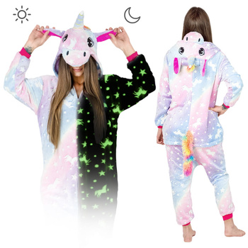Onesie kigurumi tęczowy jednorożec świecący w ciemności