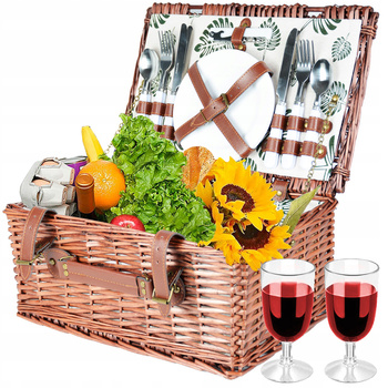 Kosz piknikowy wiklinowy koszyk sztućce dla 4 osób