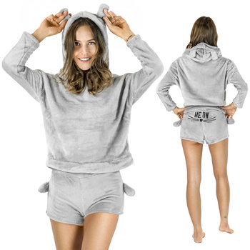 Piżama pluszowa kot meow komplet szara