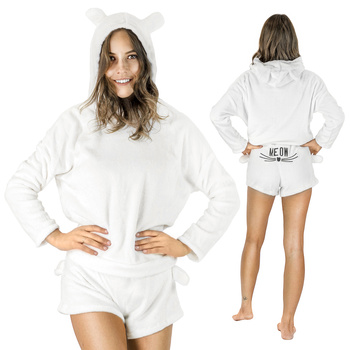 Piżama pluszowa kot meow komplet ecru