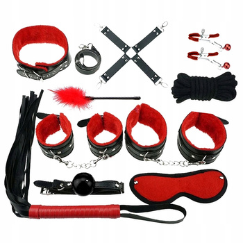 Zestaw BDSM gadżety erotyczne kajdanki czerwono-czarny