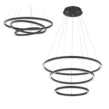 Lampa wisząca żyrandol LED 3 obręcze ringi czarna