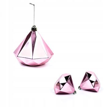 Komplet 3 bombek diamond 10cm róż