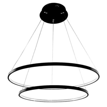 Lampa wisząca LED żyrandol ring 2 obręcze czarny 63W