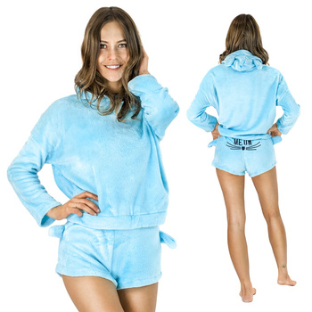 Piżama pluszowa kot meow komplet niebieska