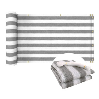 Osłona balkonowa mata siatka balkon taras 1x8 - pasy szary/biały